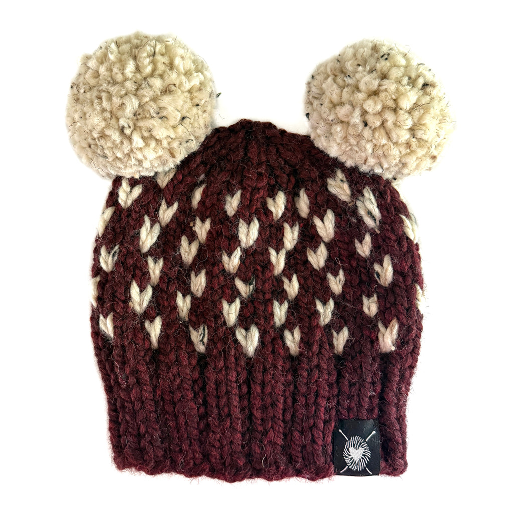 Double Pom-Pom Beanie in Claret Cutie Baby/Youth