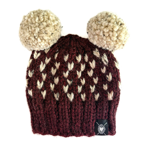 Double Pom-Pom Beanie in Claret Cutie Baby/Youth