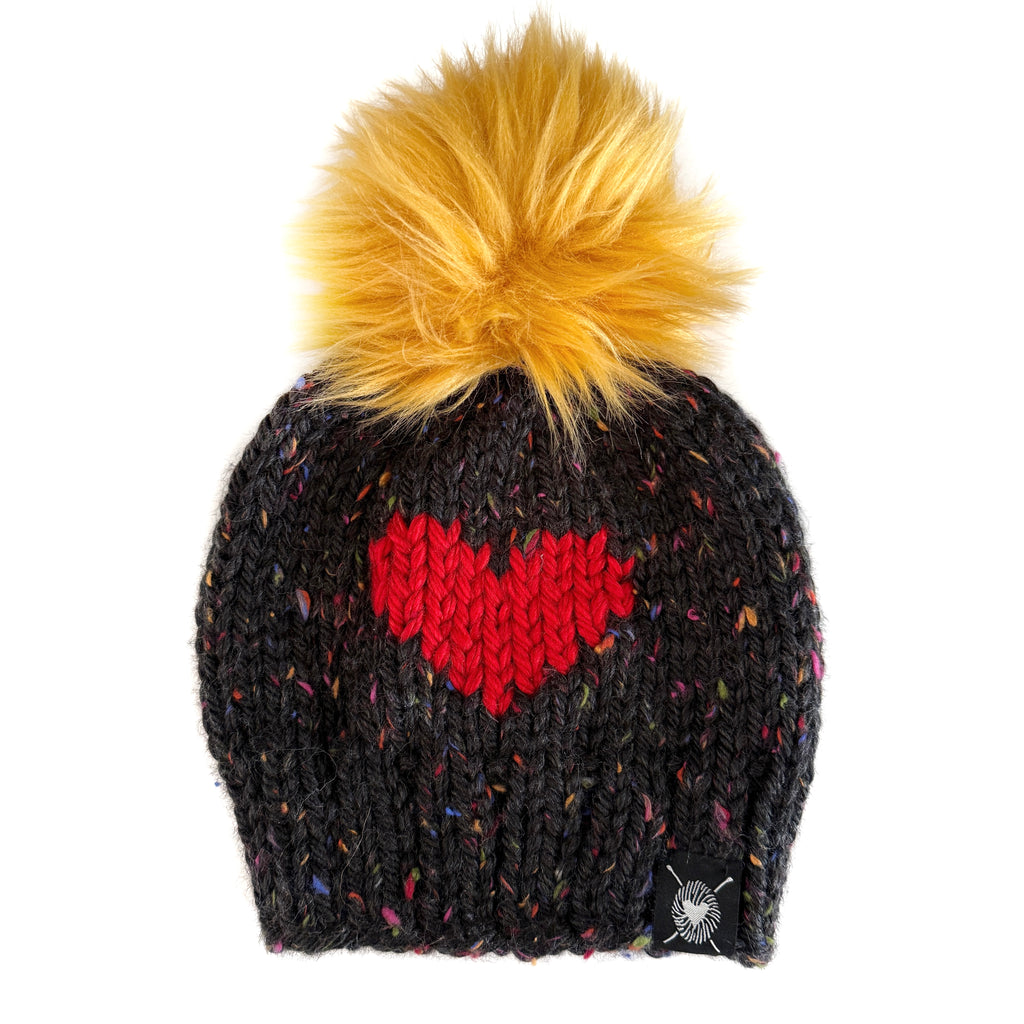 Zero Waste : Big Heart Faux Fur Pom-Pom Beanie (wool free)