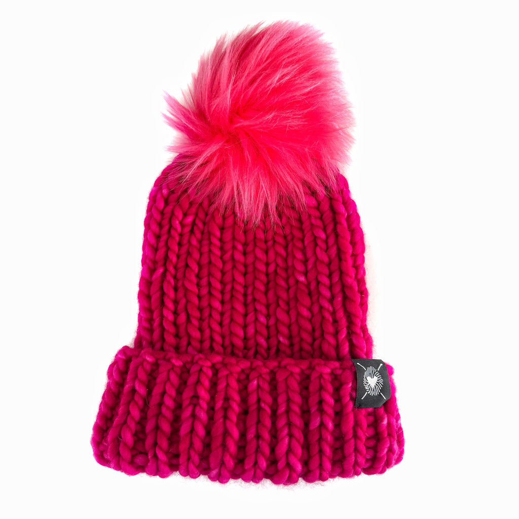 Zero Waste : Merino Folded Brim Faux Fur Pom-Pom Beanie (hand-dyed) - Nickichicki