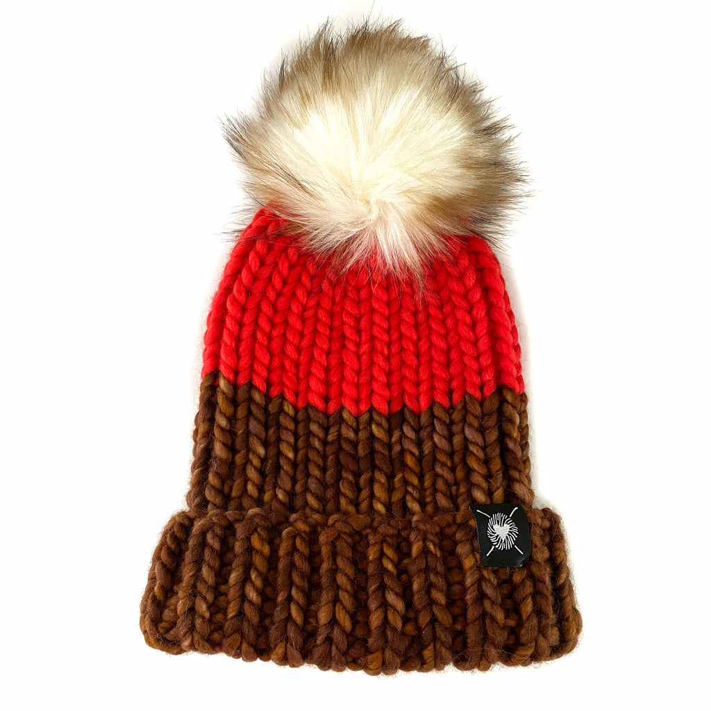 Zero Waste : Merino Folded Brim Faux Fur Pom-Pom Beanie