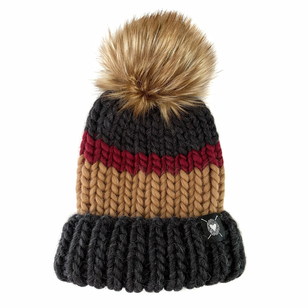 Zero Waste : Merino Folded Brim Faux Fur Pom-Pom Beanie