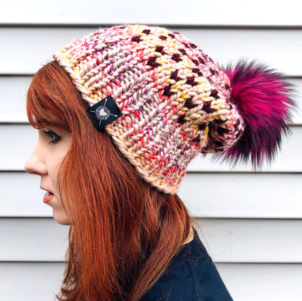 Tiny Hearts Slouchy Faux Fur Beanie in Gettin' Spicy