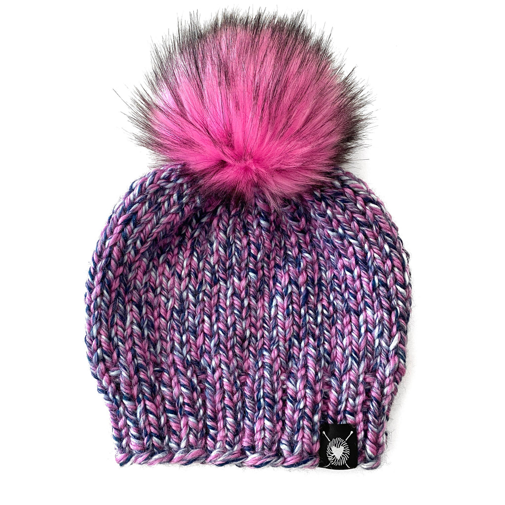 Solid Faux Fur Pom-Pom Beanie in Bubbleyum(wool free)