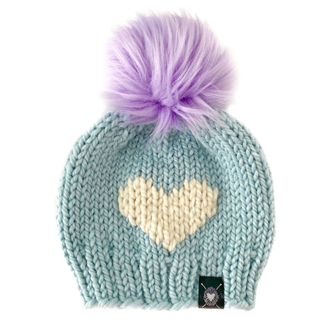 Big Heart Faux Fur Pom-Pom Beanie in Young Love Baby/Youth