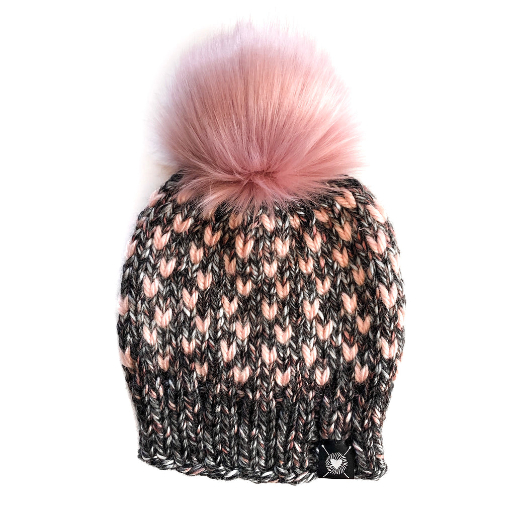 Tiny Hearts Faux Fur Pom-Pom Beanie in Blushing Rosé(wool free) Baby/Youth