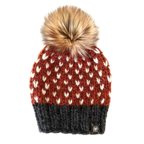 Tiny Hearts Faux Fur Beanie in Through the Leaves Baby/Youth