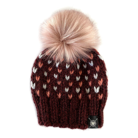 Tiny Hearts Faux Fur Beanie in Tiny Flutters