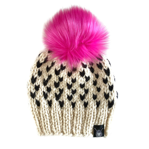 Tiny Hearts Faux Fur Pom-Pom Beanie in Pop of Color Baby/Youth
