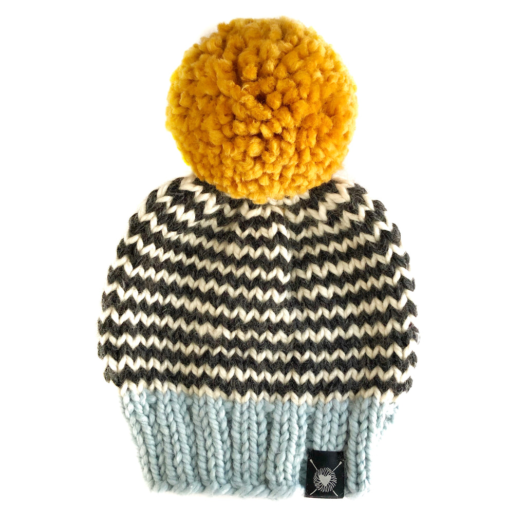 Skinny Stripe Pom-Pom Beanie in Lucky Star Baby/Youth