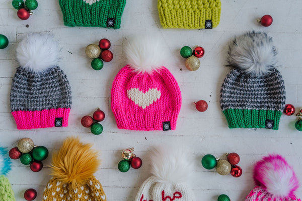 Big Heart Faux Fur Pom-Pom Beanie in Can You See Me?